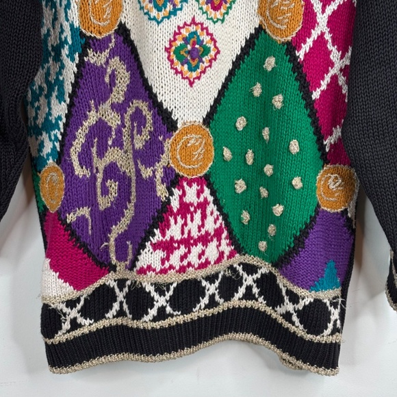 VTG 90s Chaus Ugly Christmas Sweater M 3D Metallic Bobble Patchwork Granny 80s - Picture 3 of 11